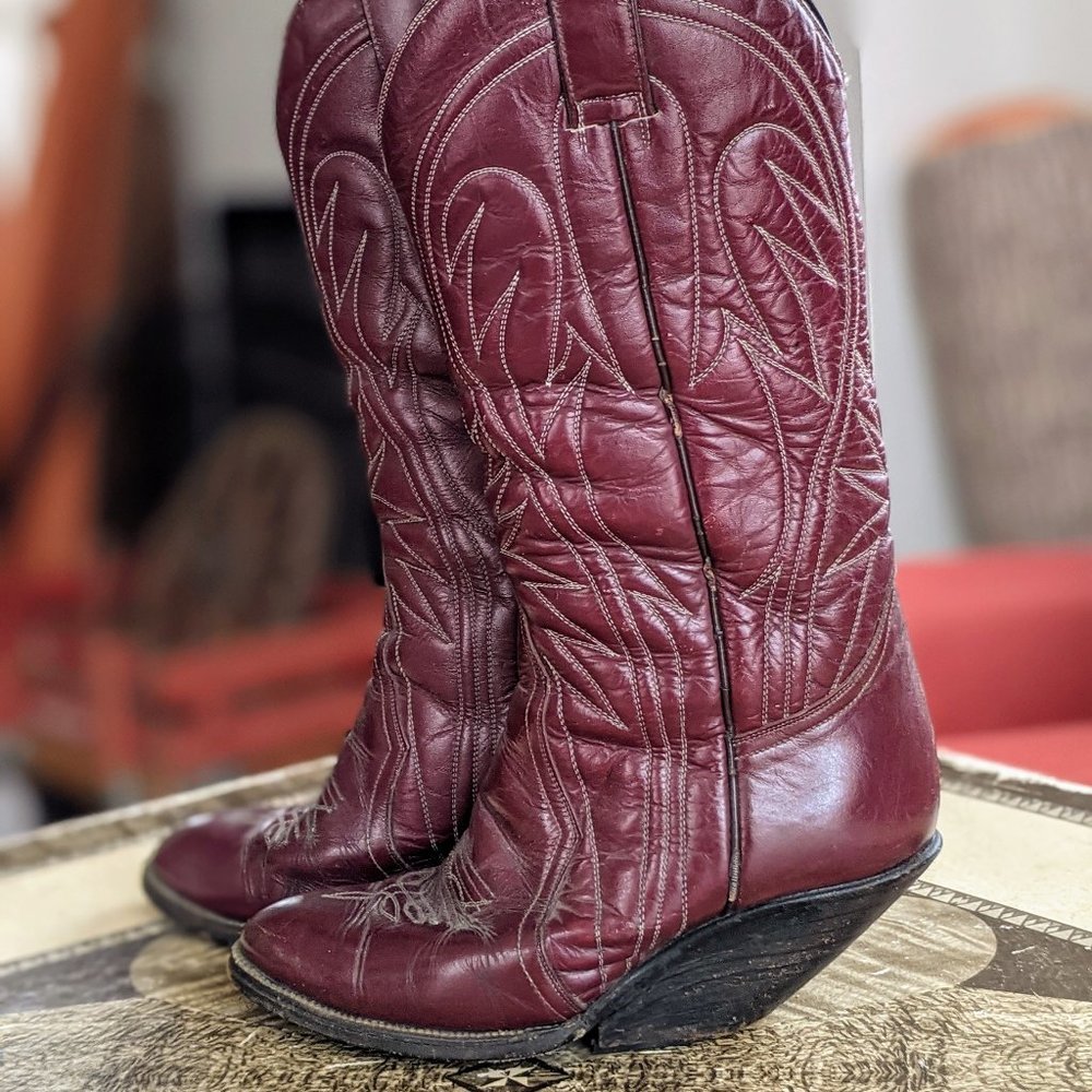 Rudel Cowboy western boots slanted heels cordovan